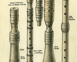 Piccola e grande roženica (piffero), Batel Lovre, Barbana (Istria). Kljaković, Živko: Collezione di disegni - la parte che riguarda le ricerche sul campo in Istria nel 1952. Dalla documentazione dell’Istituto di etnologia e folklore di Zagabria. IEF rkp C 5, tabla 13.